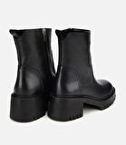 Kadın Deri Siyah Streç  Bilekte Düz Bot