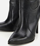 Kadın Deri Siyah Sivri Burunlu Yüksek Topuklu Bot