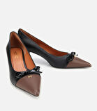 Kadın Deri Siyah Fiyonk Detaylı İnce Topuklu Stiletto