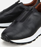 Kadın Deri Siyah Lastik Detaylı Spor Ayakkabı