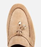 Kadın Süet Deri Bej Gold Aksesuarlı Klasik Loafer