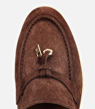 Kadın Süet Deri Kahverengi Gold Aksesuarlı Klasik Loafer