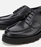 Erkek Deri Siyah Dikiş Burunlu Kalın Tabanlı Günlük Ayakkabı