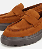 Erkek Süet Deri Taba Kalın Tabanlı Günlük Loafer