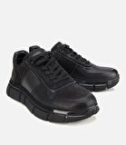 Erkek Nubuk Deri Siyah Kalın Tabanlı Spor Ayakkabı