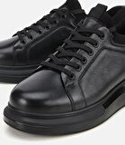 Erkek Deri Siyah Kalın Tabanlı Spor Ayakkabı