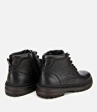 Erkek Deri Siyah Bağcıklı Kalın Tabanlı Casual Bot