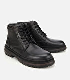 Erkek Deri Siyah Bağcıklı Kalın Tabanlı Casual Bot