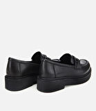 Kadın Deri Siyah Kalın Tabanlı Klasik Loafer