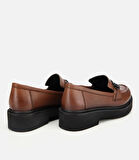 Kadın Deri Kahverengi Kalın Tabanlı Klasik Loafer