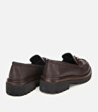 Kadın Deri Kahverengi Tokalı Yüksek Tabanlı Klasik Loafer