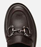 Kadın Deri Kahverengi Tokalı Yüksek Tabanlı Klasik Loafer