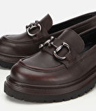 Kadın Deri Kahverengi Tokalı Yüksek Tabanlı Klasik Loafer