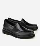 Kadın Deri Siyah Lastik Detaylı Dolgu Topuklu Günlük Loafer