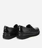 Kadın Deri Siyah Lastik Detaylı Dolgu Topuklu Günlük Loafer