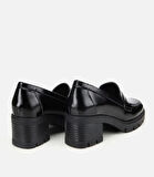 Kadın Rugan Deri Siyah Topuklu Klasik Loafer