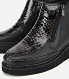 Kadın Deri Siyah Dolgu Topuklu Deri Baskılı Topuklu Bot