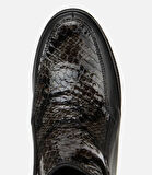 Kadın Deri Siyah Dolgu Topuklu Deri Baskılı Topuklu Bot