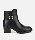Kadın Deri Siyah Tokalı Bilekte Topuklu Bot