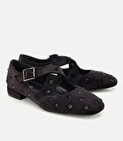 Kadın Siyah Kadife Taşlı Çapraz Bantlı Babet