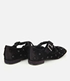 Kadın Siyah Kadife Taşlı Çapraz Bantlı Babet