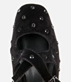 Kadın Siyah Kadife Taşlı Çapraz Bantlı Babet