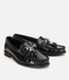 Kadın Rugan Siyah Püsküllü Klasik Loafer