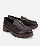 Kadın Kahverengi Kalın Tabanlı Klasik Loafer