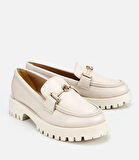 Kadın Ekru Kalın Tabanlı Klasik Loafer