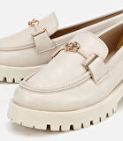 Kadın Ekru Kalın Tabanlı Klasik Loafer