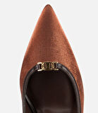 Kadın  Saten Açık Kahverengi Gold Detaylı Yüksek Topuklu Stiletto