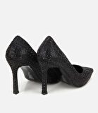 Kadın Siyah Taşlı Yüksek Topuklu Stiletto
