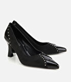 Kadın Süet Siyah Taşlı İnce Topuklu Stiletto