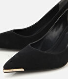 Kadın Saten Siyah Gold Detaylı İnce Topuklu Stiletto