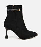Kadın Süet Siyah Taşlı Tokalı Bilekte Topuklu Bot