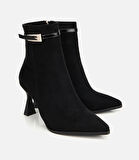Kadın Süet Siyah Taşlı Tokalı Bilekte Topuklu Bot