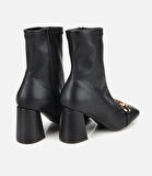 Kadın Siyah Tokalı Streç Fermuarlı Yüksek Topuklu Bot