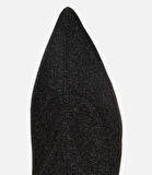 Kadın Siyah Simli Streç Fermuarlı Bilekte İnce Topuklu Bot