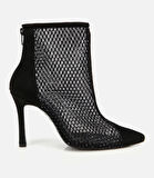 Kadın Siyah Fileli Taş Detaylı Bilekte Topuklu Bot