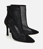 Kadın Siyah Fileli Taş Detaylı Bilekte Topuklu Bot