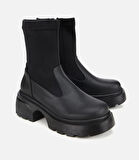 Kadın Siyah Streç Kalın Tabanlı Bilekte Düz Bot