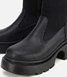 Kadın Siyah Streç Kalın Tabanlı Bilekte Düz Bot