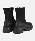 Kadın Siyah Streç Kalın Tabanlı Bilekte Düz Bot