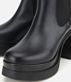 Kadın Siyah Lastik Detaylı Kalın Topuklu Bot