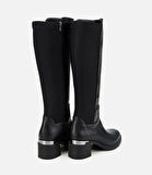 Kadın Siyah Streç Metal Detaylı Topuklu Çizme