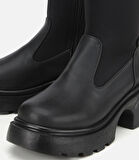 Kadın Siyah Streç Kalın Tabanlı Düz Çizme