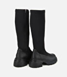 Kadın Siyah Streç Kalın Tabanlı Düz Çizme