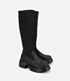 Kadın Siyah Streç Kalın Tabanlı Düz Çizme
