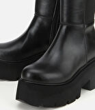 Kadın Siyah Streç Kalın Tabanlı Düz Çizme