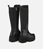 Kadın Siyah Streç Kalın Tabanlı Düz Çizme